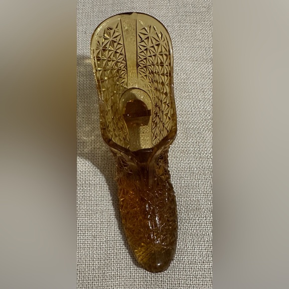 Vtg Herman Tappan Amber Glass Diamond Cut Glass Shoe - Picture 2 of 7